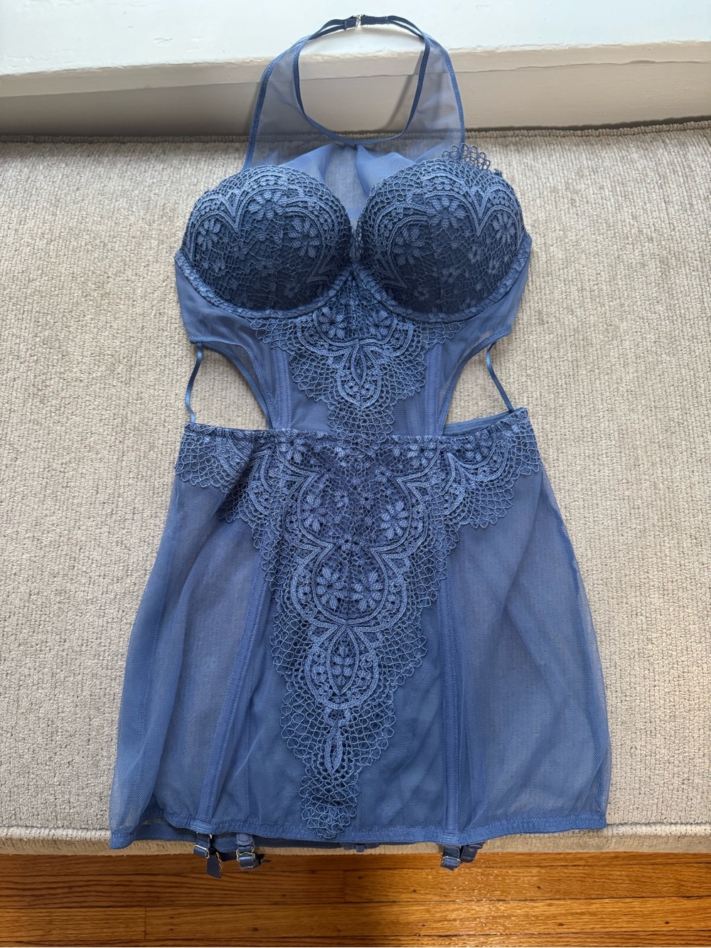 Victoria's Secret Blue Lace Halter Babydoll Lingerie